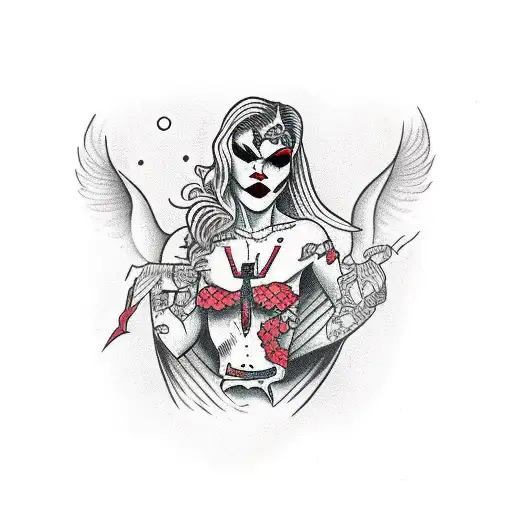 Lilith surrounded by dark and haunting symbols tattoo design idea