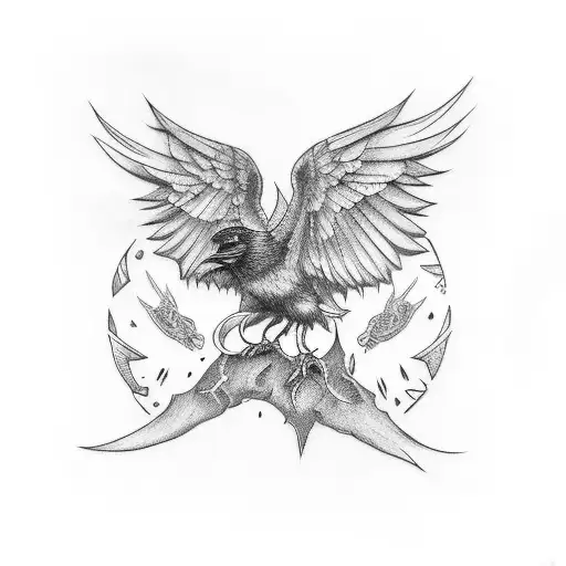 the morrigan and crow sleeve tattoo design idea