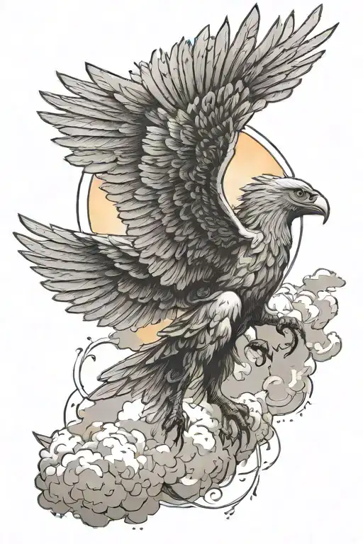 Icarus flying towards the sun with cloud filler tattoo tattoo design idea