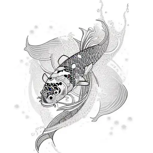 The focal point of the design is a vibrant and intricately detailed koi fish swimming gracefully across the front. The k tattoo design idea