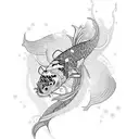 The focal point of the design is a vibrant and intricately detailed koi fish swimming gracefully across the front. The k tattoo design idea