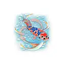 The focal point of the design is a vibrant and intricately detailed koi fish swimming gracefully across the front. The k tattoo design idea