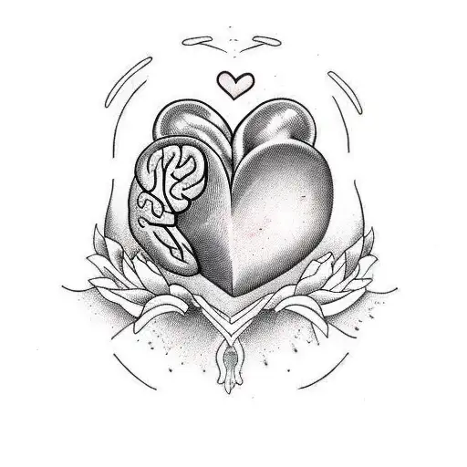 anatomic heart and brain conected tattoo design idea