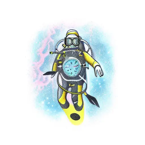 scuba diver in space tattoo design idea