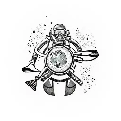 scuba diver holding earth tattoo design idea