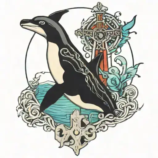 lighthouse orca whale Celtic cross tattoo design idea