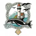 lighthouse orca whale Celtic cross tattoo design idea