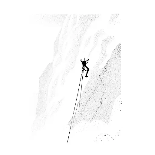 a persons shadow rappelling down a mountain  tattoo design idea