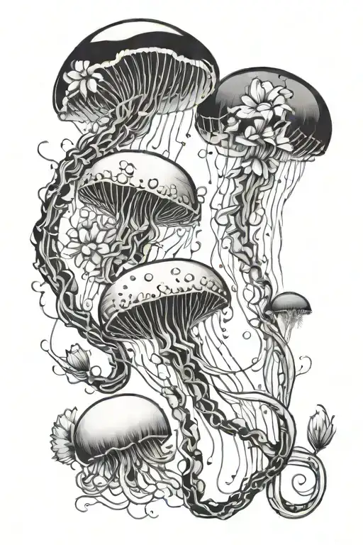 jellyfish and buttercup flowers tattoo design idea