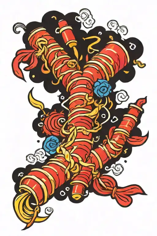 tradition Chinese firecrackers draped over shoulder tattoo design idea