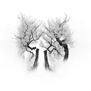 Two skeleton lovers surrounded by cherry blossom trees tattoo design idea