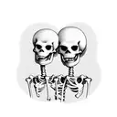 Two skeleton lovers surrounded by cherry blossom trees tattoo design idea