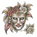 phantom of the opera mask surrounded by flowers  tattoo design idea