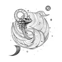 A celestial cobra coiled around a crescent moon tattoo design idea