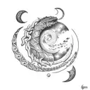 A celestial cobra coiled around a crescent moon tattoo design idea