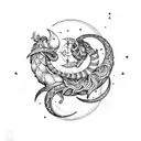 A celestial cobra coiled around a crescent moon tattoo design idea