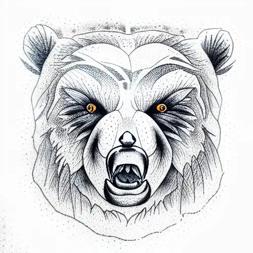 angry bear, pegan, forest tattoo design idea