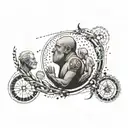 A tattoo showcasing the bond between generations, with a design featuring a father and son silhouette surrounded by symbols of evolution like DNA strands and fossils tattoo design idea