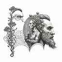 A tattoo showcasing the bond between generations, with a design featuring a father and son silhouette surrounded by symbols of evolution like DNA strands and fossils tattoo design idea