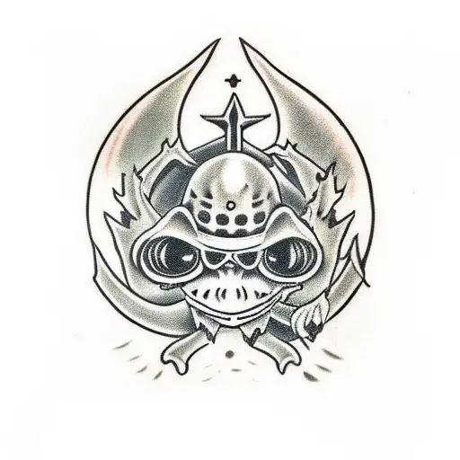 warrior of darkness frog with skulls tattoo design idea