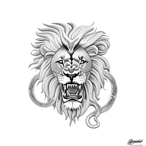 Lion biting a snake tattoo design idea