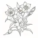 bouquet of flowers (daffodil, rose and poppy) tattoo design idea