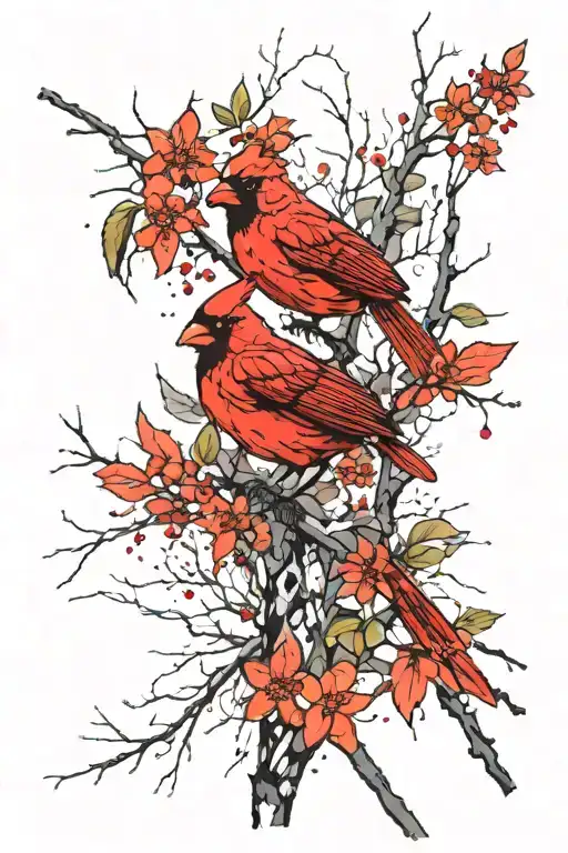 Virginia cardinal dogwood tree tattoo design idea