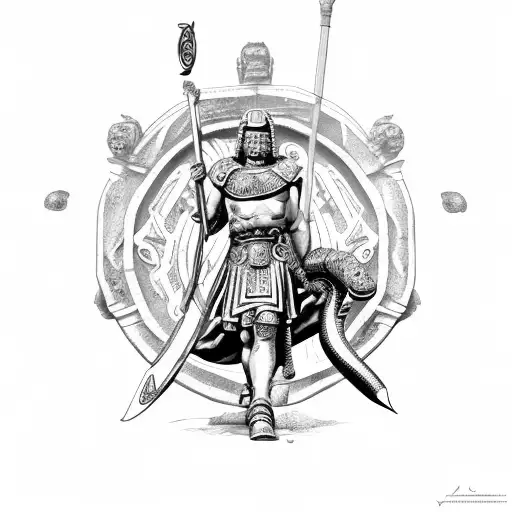 ancient Rome, Spartan warrior, snake and apple, hourse, Zeus God tattoo design idea