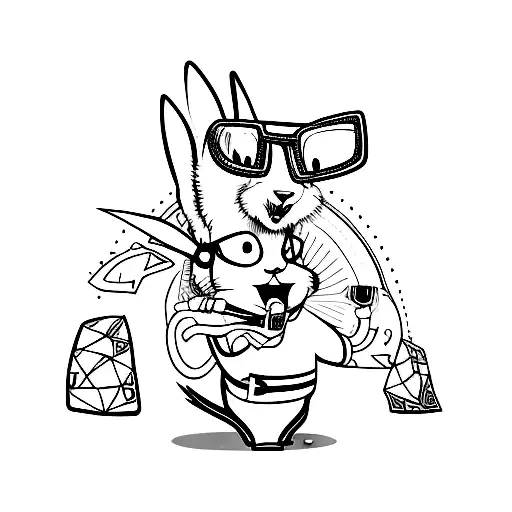 a male punk rock rabbit cartoon character wearing sunglasses tattoo design idea
