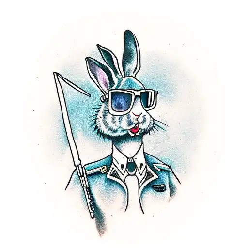 a cartoon male punk rock rabbit character wearing sunglasses tattoo design idea