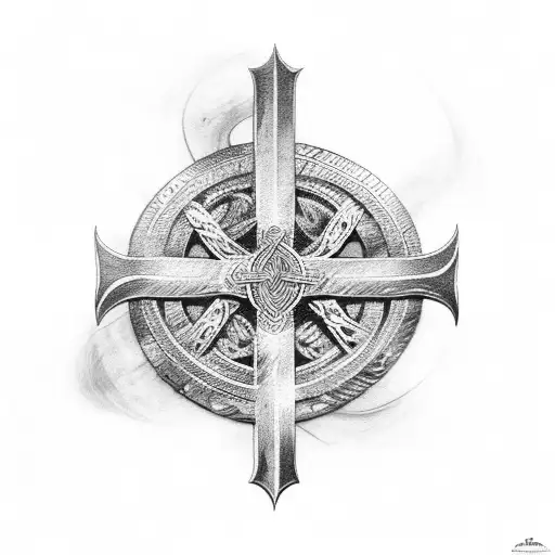 viking cross made of viking swords tattoo design idea