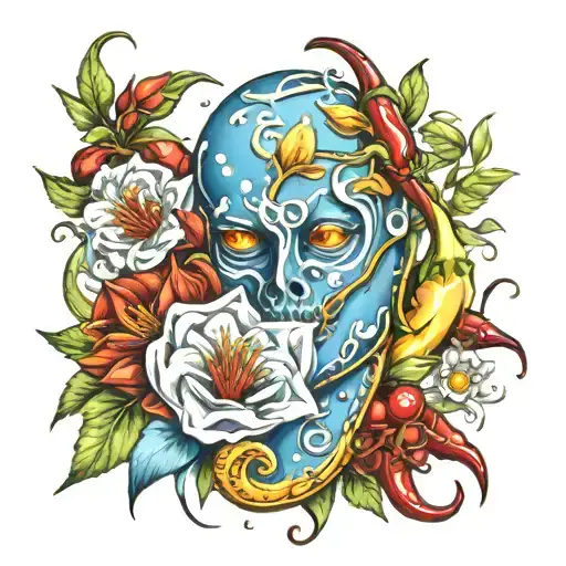bluey, chilli and flowers wrapped tattoo design idea
