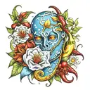 bluey, chilli and flowers wrapped tattoo design idea