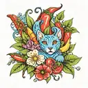 bluey, chilli and flowers wrapped tattoo design idea