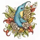 bluey, chilli and flowers wrapped tattoo design idea