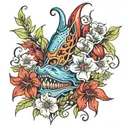 bluey, chilli and flowers wrapped tattoo design idea