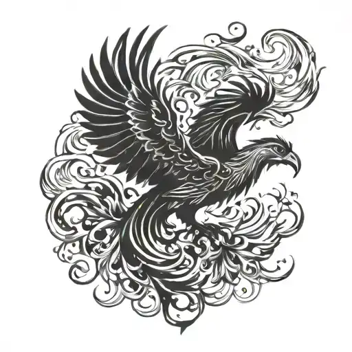 A phoenix rising from the ashes, symbolizing the resilience and strength found in both sports and emotional struggles tattoo design idea