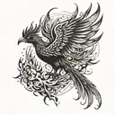 A phoenix rising from the ashes, symbolizing the resilience and strength found in both sports and emotional struggles tattoo design idea