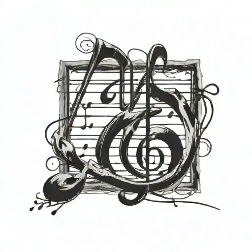 A tattoo design featuring musical notes intertwining with paintbrush strokes tattoo design idea