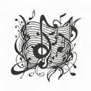 A tattoo design featuring musical notes intertwining with paintbrush strokes tattoo design idea