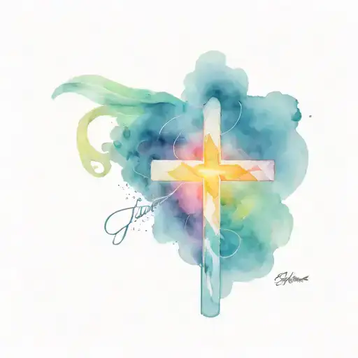 Christian cross with the words Love and Unconditional tattoo design idea