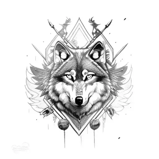 Wolf Head with big wings and arrows tattoo design idea