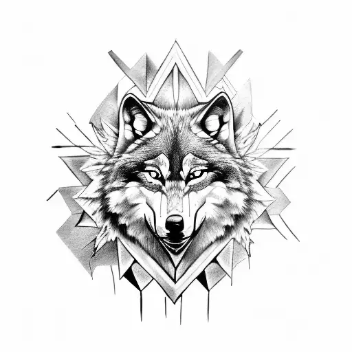 Wolf Head with angel wings and arrows tattoo design idea