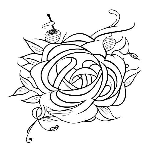 A minimalist tattoo of a jasmine flower with musical staff and notes wrapped around it tattoo design idea