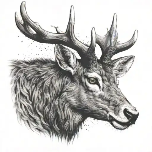 Stag head, front facing forward tattoo design idea
