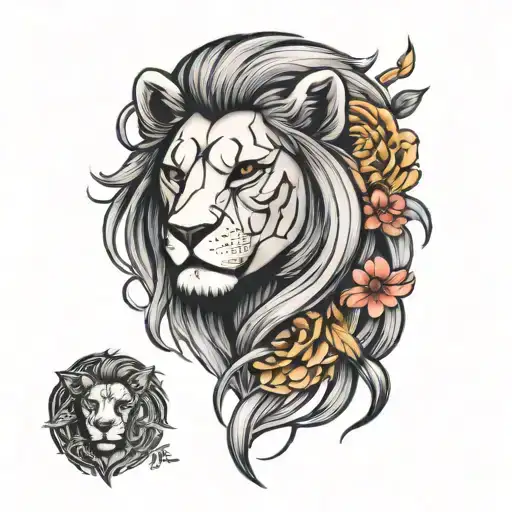 NeoTraditional "Half Girl Half Lion Face Tattoo Design..." Tattoo Idea