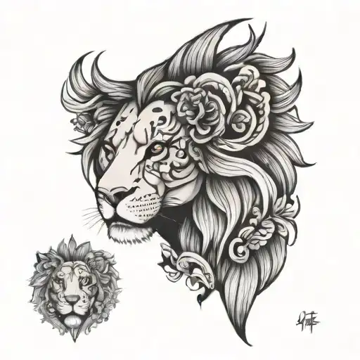 NeoTraditional "Half Girl Half Lion Face Tattoo Design..." Tattoo Idea