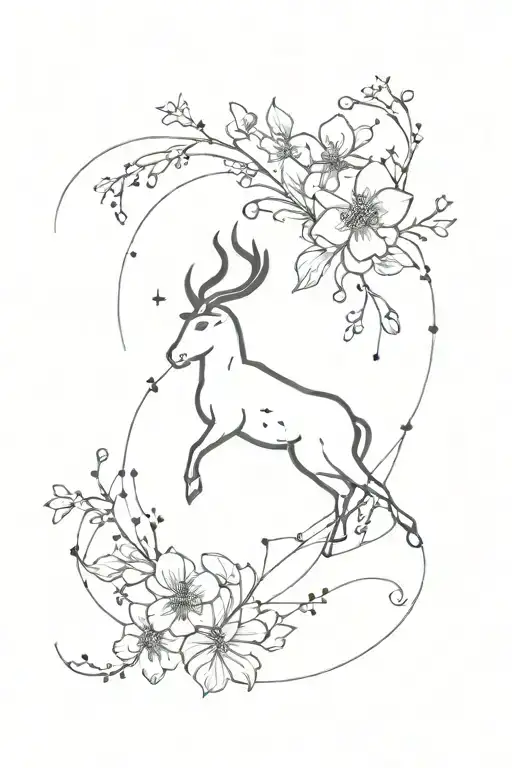 capricorn constellation with flowers tattoo design idea