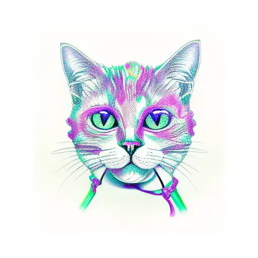 cat skeleton with purple orchids  tattoo design idea