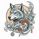 ICE wolf howling at the moon tattoo design idea